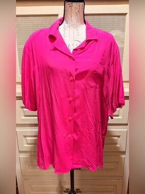 Vintage August Max Woman Silk Blouse Hot Fuchsia